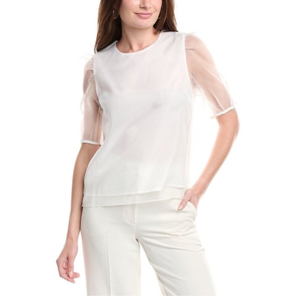 English Factory White Organza Puff Sleeve Top
